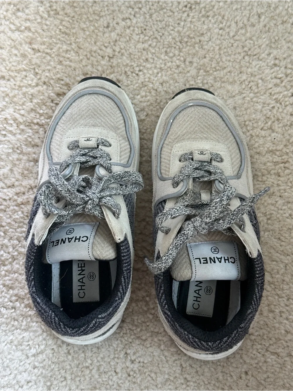 CHANEL Sneaker Gray Tweed Low Top 38